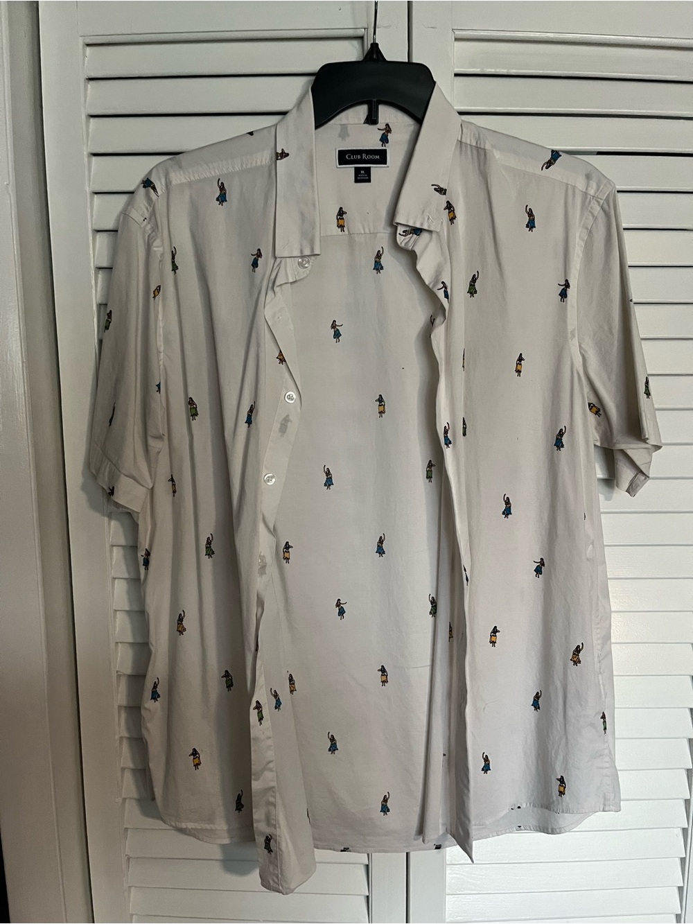 Club Room White Short-Sleeve Button-Down Shirt with Tiny Multicolor Figures